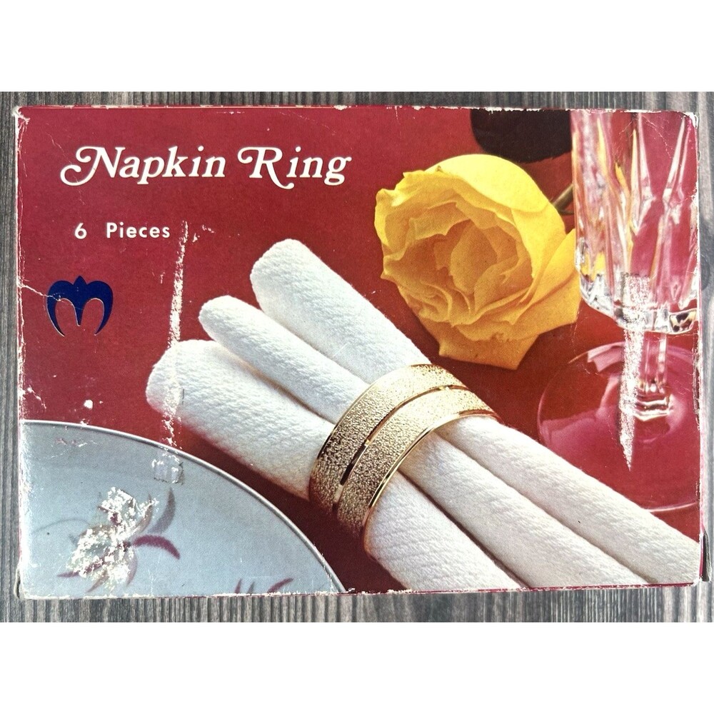 Vintage Set of 6 Brass Heart Napkin Rings in Original Box
